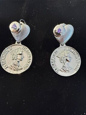Sphera Milano Silver Coin Drop Earrings with Purple Accent